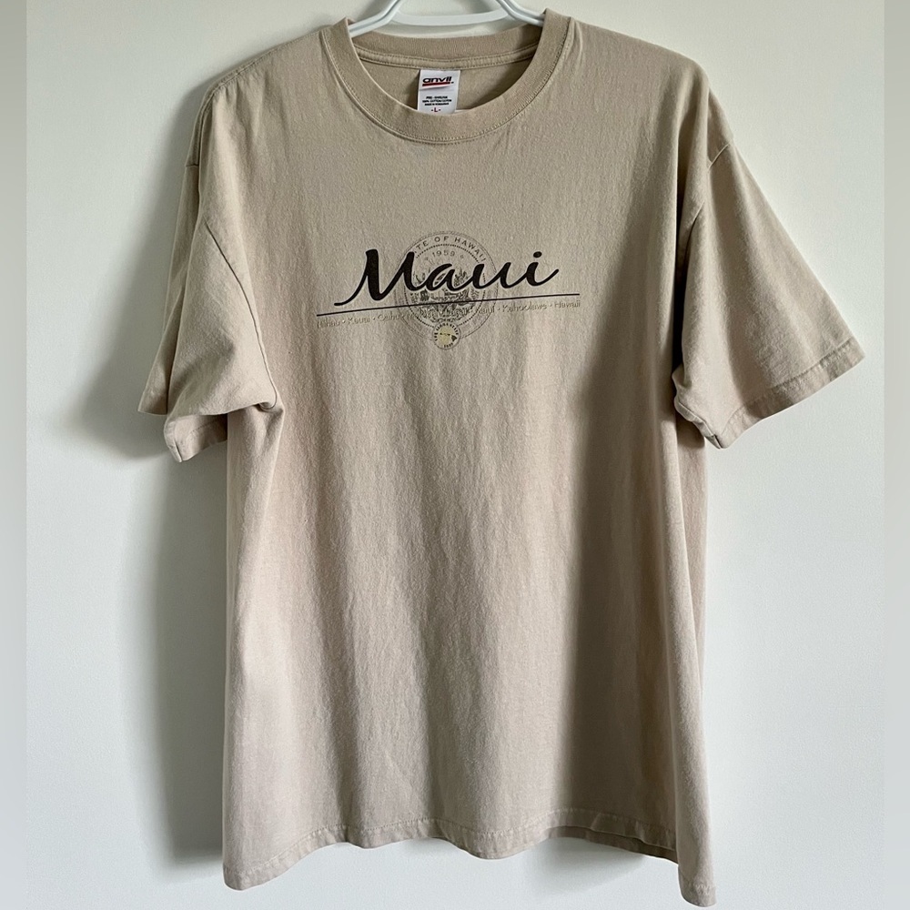 Vintage Maui  Hawaii Vacation Anvil Tag Cream Colour Shirt Mens Size Large